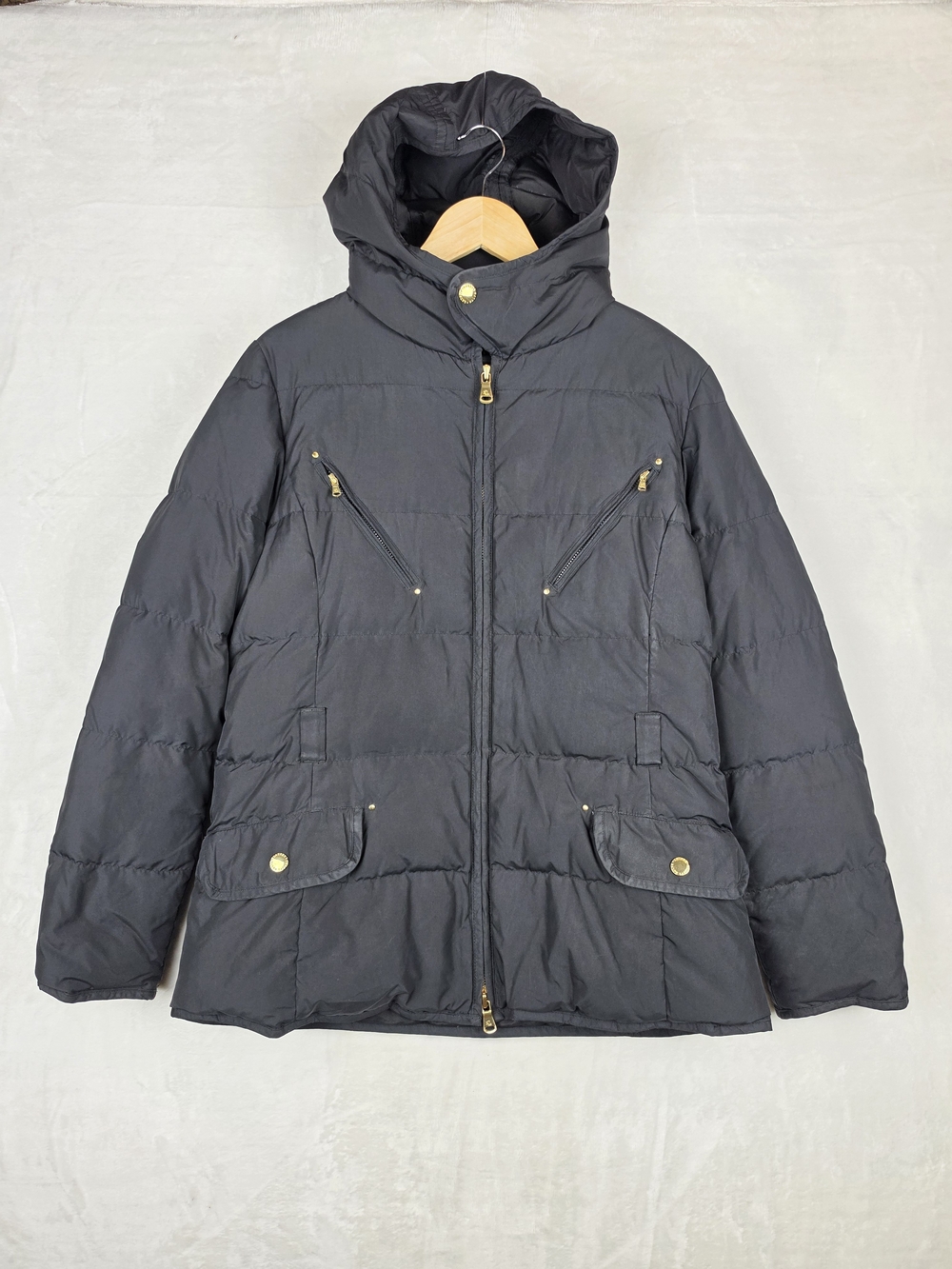 Lauren Ralph Lauren Hooded Down Puffer Coat Womens Large Black Quilted